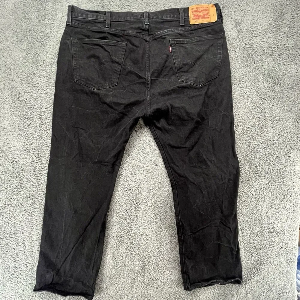Levis 501 Jeans Mens 44x30 Black Regular Straight Button‎ Fly Dark Denim